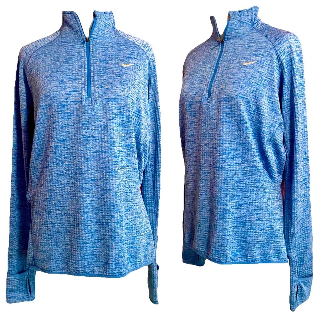 Blue Nike Dri Fit 1/4 Zip Pullover, Heathered Blue Size Large, Long Sleeve